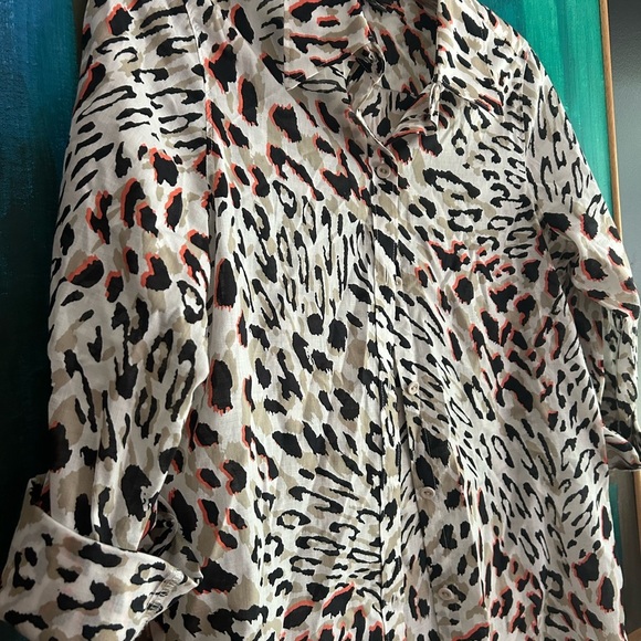 Foxcroft Animal Print Blouse - Black, White, Red 4 - Picture 6 of 16